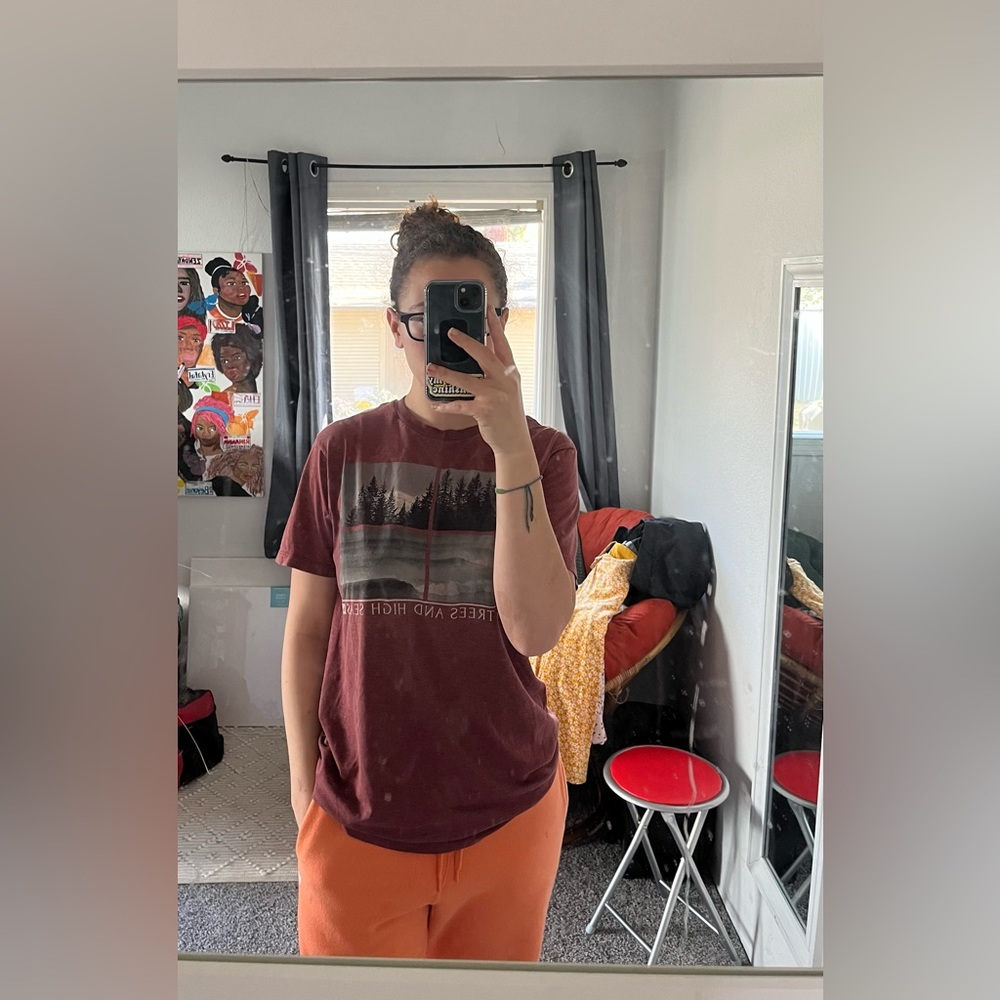 T-R-E-E pine trees and high seas red cotton blend mens short sleeve tee shirt